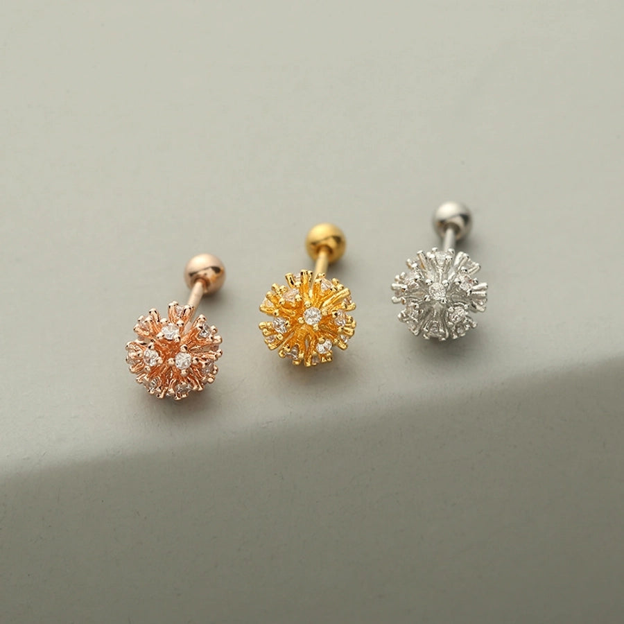 fashion flower copper ear studs inlay zircon copper earrings 1 piece