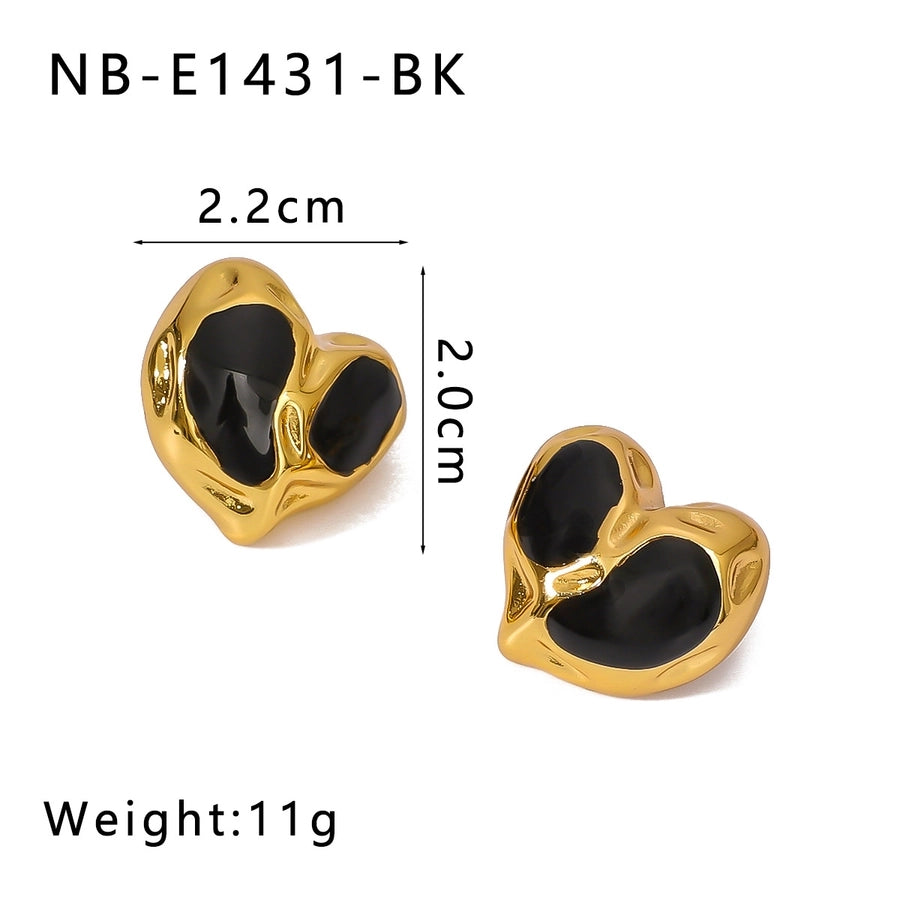 1 Pair IG Style Basic Classic Style Geometric Heart Shape Enamel Plating 304 Stainless Steel 18K Gold Plated Ear Studs