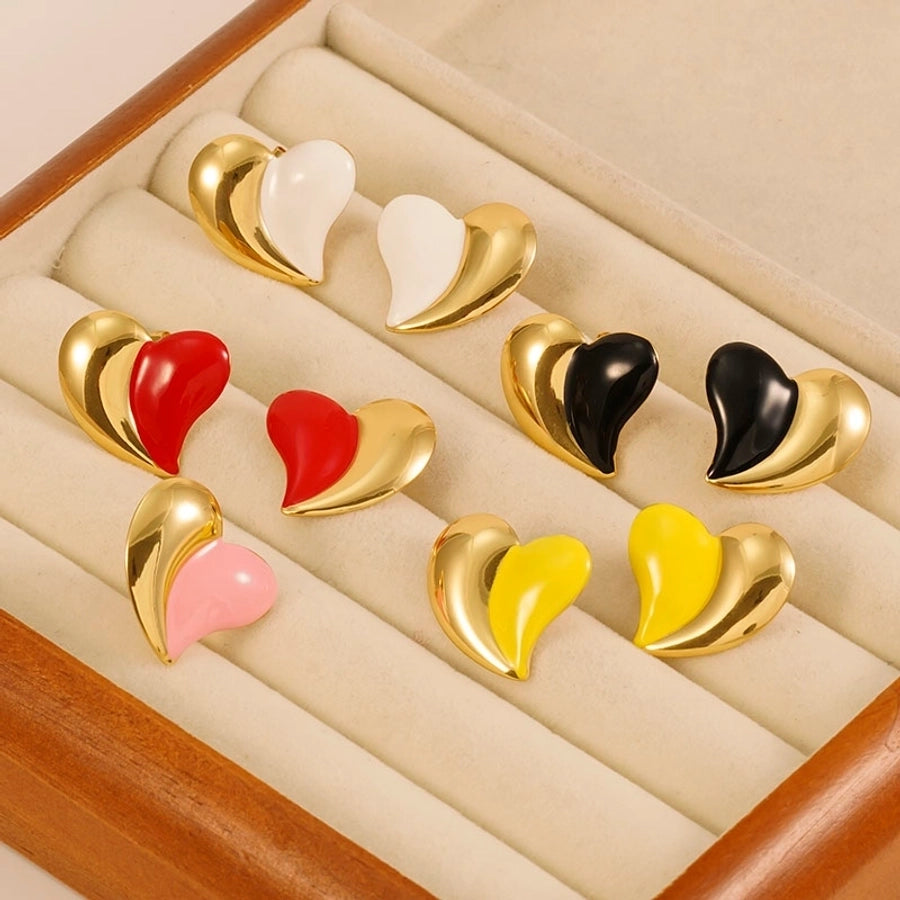 1 Pair Cute Business Vintage Style Heart Shape 304 Stainless Steel 18K Gold Plated Ear Studs