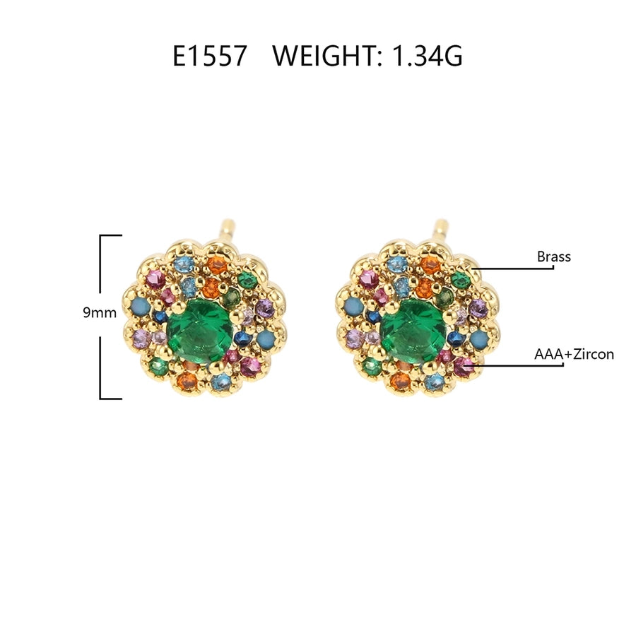 1 Pair Nordic Style Retro Lady Flower Inlay Copper Zircon Copper Earrings