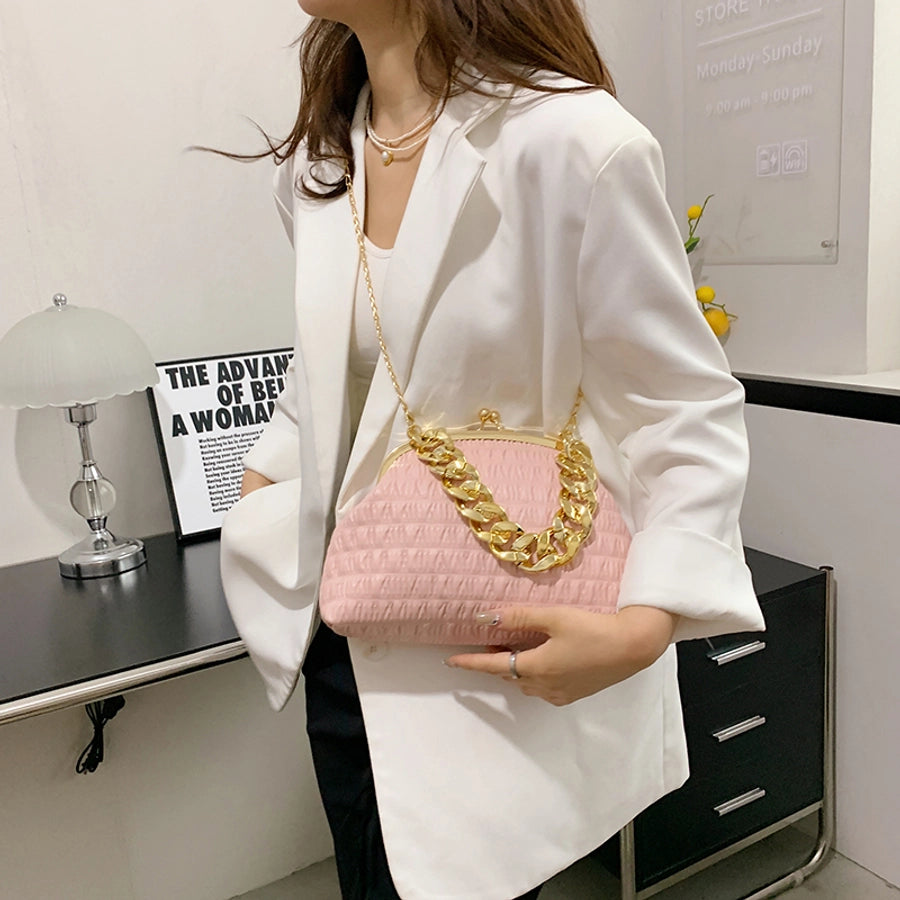 Women's Medium Pu Leather Solid Color Classic Style Sewing Thread Square Clasp Frame Crossbody Bag