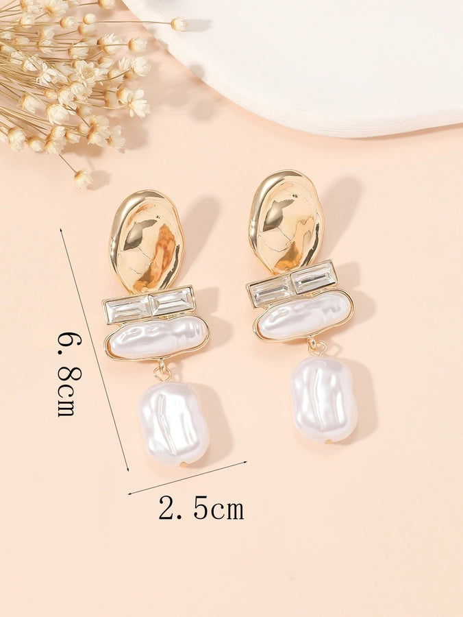 jewelry vintage style simple style irregular alloy baroque pearls artificial pearls rhinestones asymmetrical inlay drop earrings