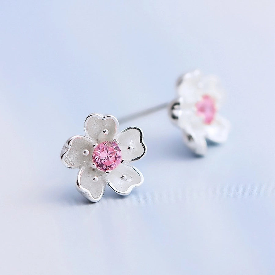 1 pair elegant lady flower inlay white copper artificial gemstones ear studs