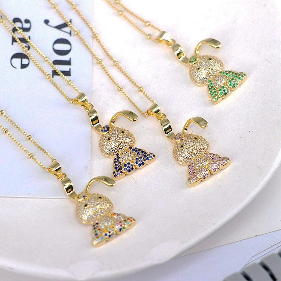 Copper Plating Inlay Rabbit Zircon Pendant Necklace