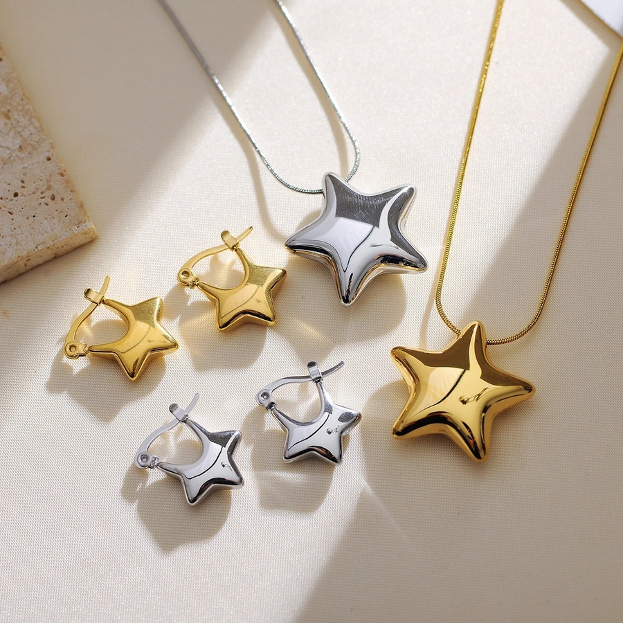 304 Stainless Steel 18K Gold Plated IG Style Simple Style Star Earrings Necklace