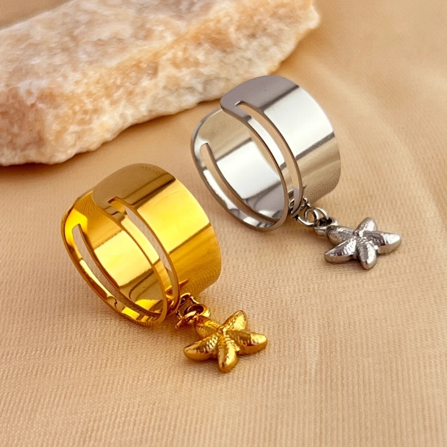 Jewelry Simple Style Classic Style Starfish Solid Color Flower 304 Stainless Steel 18K Gold Plated Plating Charm Rings