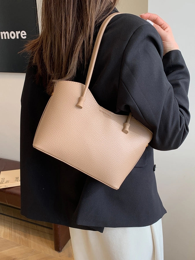 Women's Pu Leather Solid Color Classic Style Sewing Thread Dumpling Shape Zipper Tote Bag