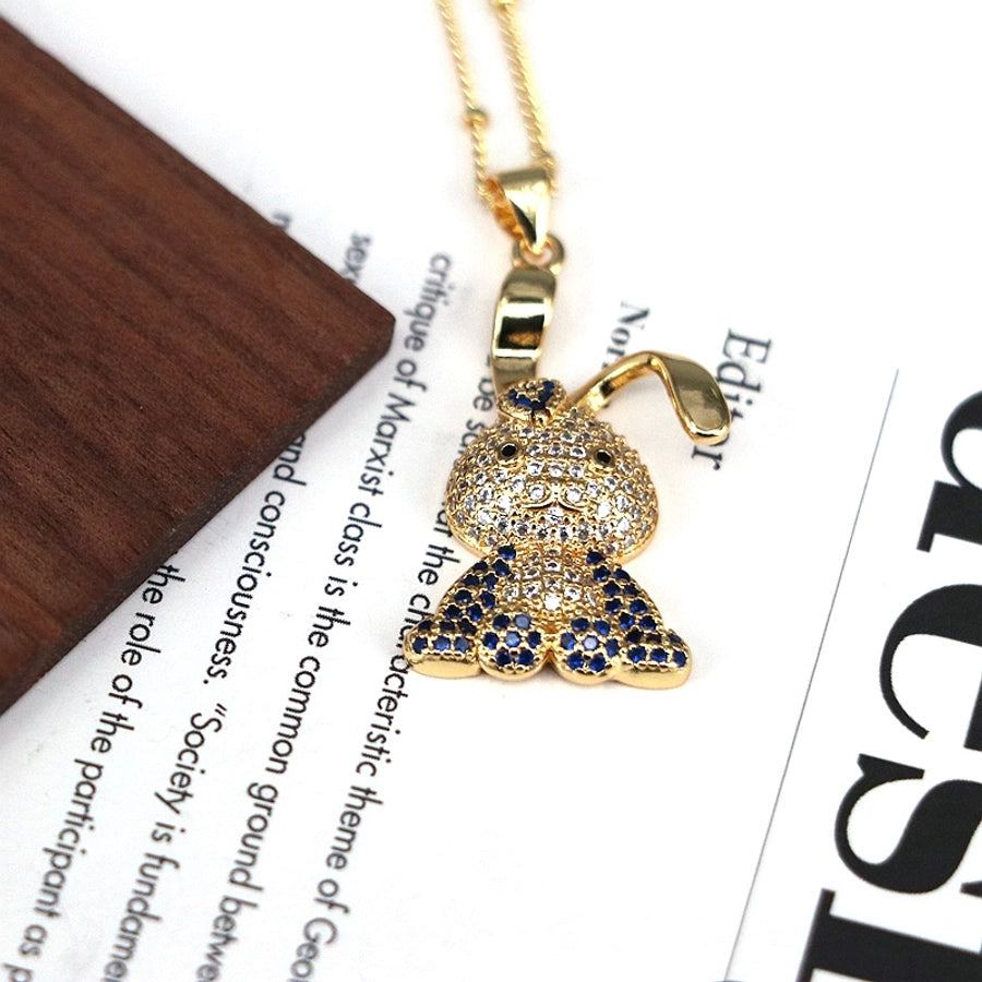 Copper Plating Inlay Rabbit Zircon Pendant Necklace