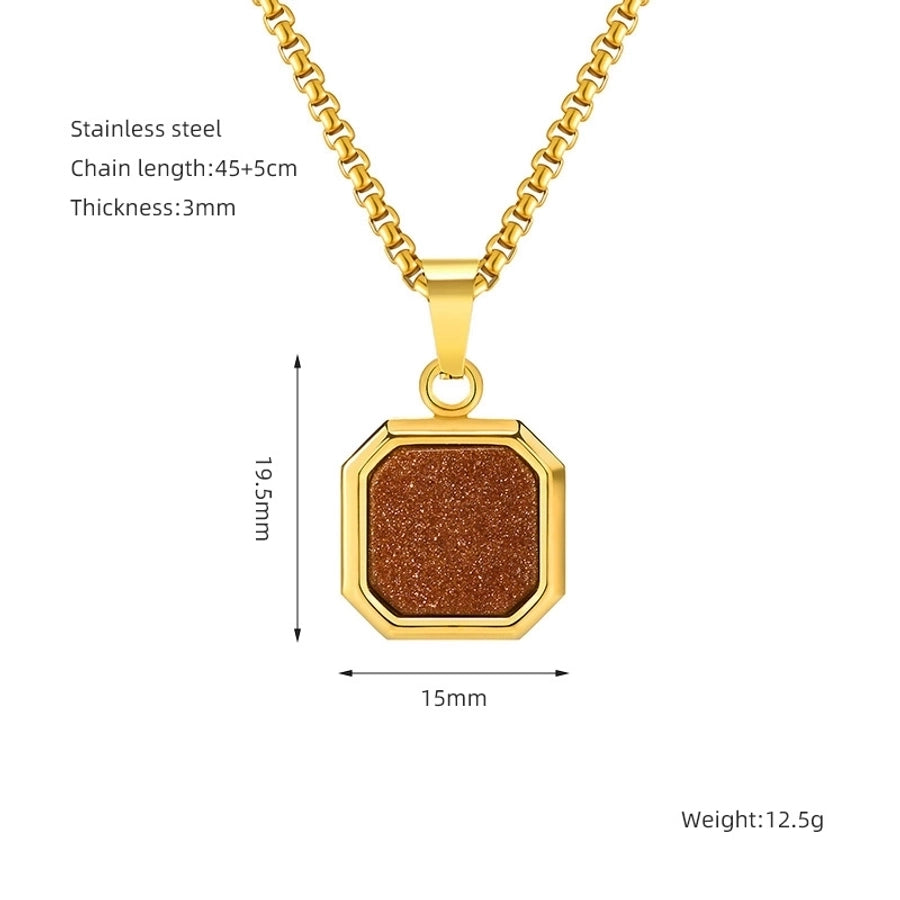 304 Stainless Steel Casual Simple Style Plating Geometric Natural Stone Pendant Necklace - CEJEW