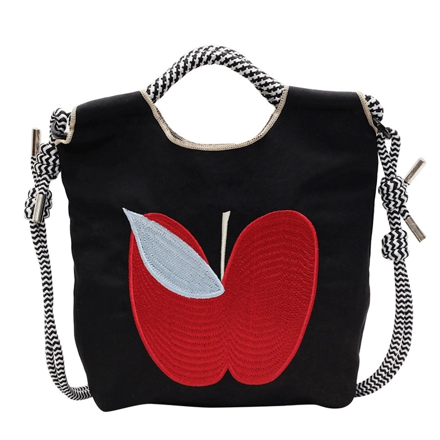 Women's Small Nylon Apple Streetwear Embroidery Square Open Tote Bag