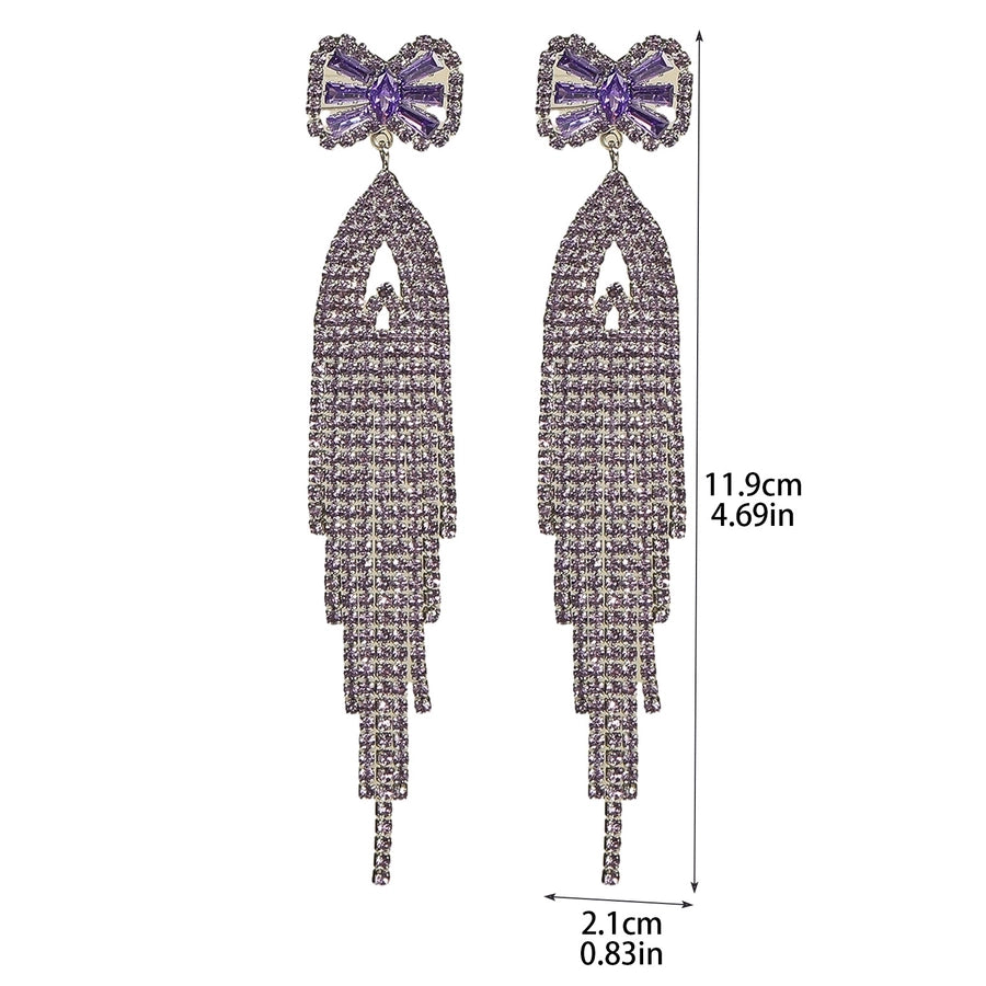 1 Pair Lady Wedding Shiny Tassel Inlay Copper Artificial Diamond Drop Earrings