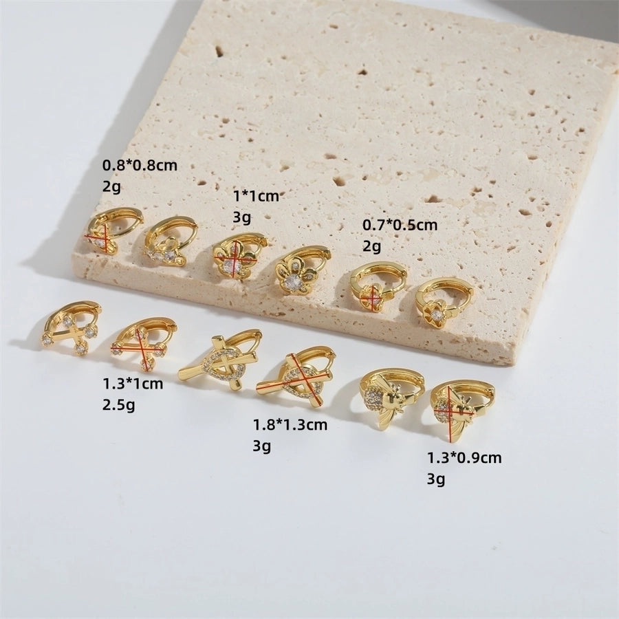 1 Pair Elegant Simple Style Commute Cross Inlay Copper Zircon 14K Gold Plated Earrings