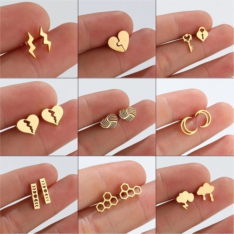 Fashion Geometric Plating 201 Stainless Steel No Inlaid 18K Gold Plated Ear Studs