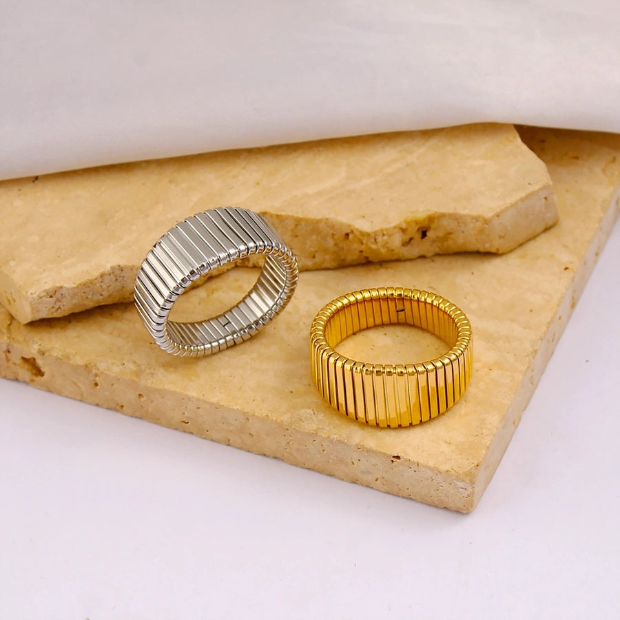 Jewelry Vacation Japanese Style Commute Stripe 304 Stainless Steel 18K Gold Plated Rings