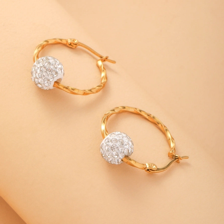 1 Pair Simple Style Color Block Inlay Stainless Steel Artificial Rhinestones 18K Gold Plated Earrings