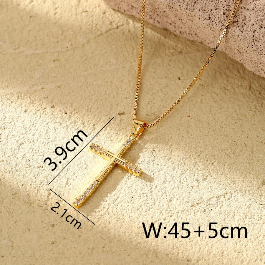 Hip-Hop Streetwear Eight awn star Cross Devil's Eye Copper Inlay 14K Gold Plated Pendant Necklace