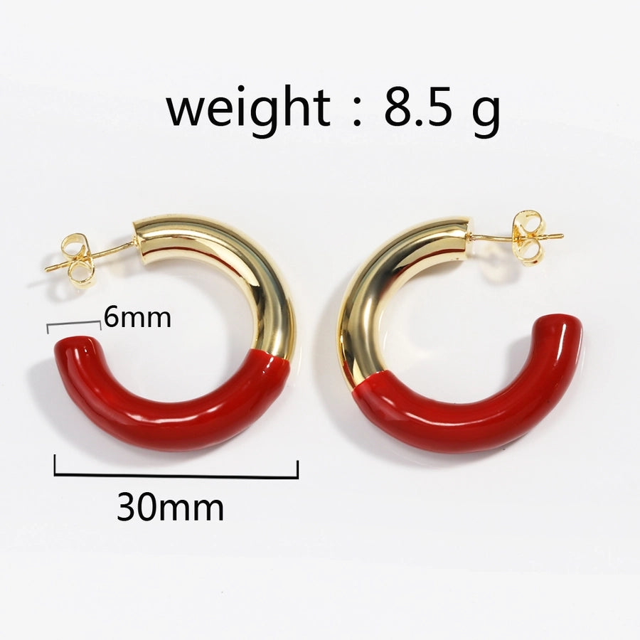 1 Pair Elegant Vintage Style Classic Style C Shape Irregular Lacquer Painting Brass 18K Gold Plated Platinum Plated Earrings