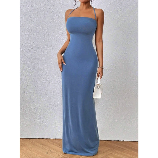 Women's Sheath Dress Streetwear Halter Neck Sleeveless Solid Color Midi Dress Holiday