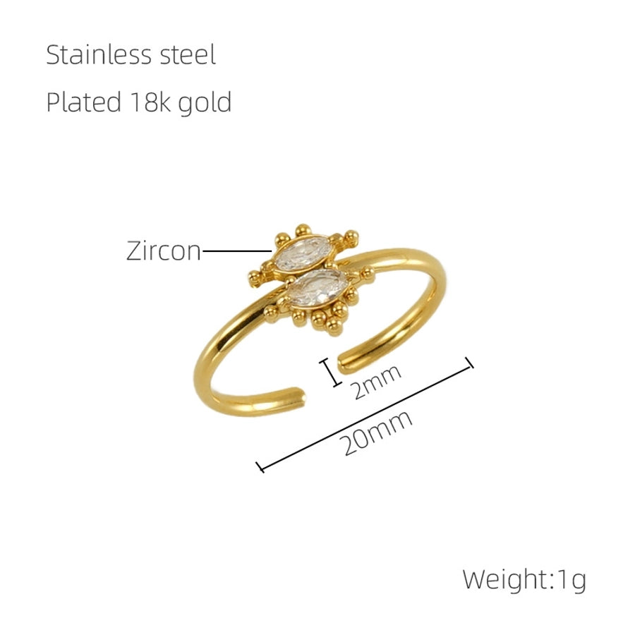 Jewelry Casual Simple Style Leaves Heart Shape Crown 304 Stainless Steel Zircon 18K Gold Plated Inlay Open Rings