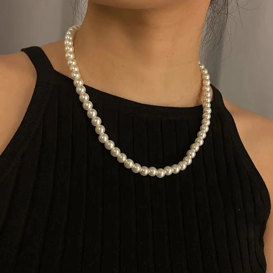 Elegant French Style Geometric Round Artificial Pearl Alloy  Necklace